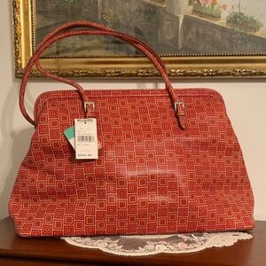 Wilsons Leather Red and Black Patterned Tote